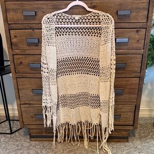 Chelsea & Violet Cream Crochet Fringe Poncho